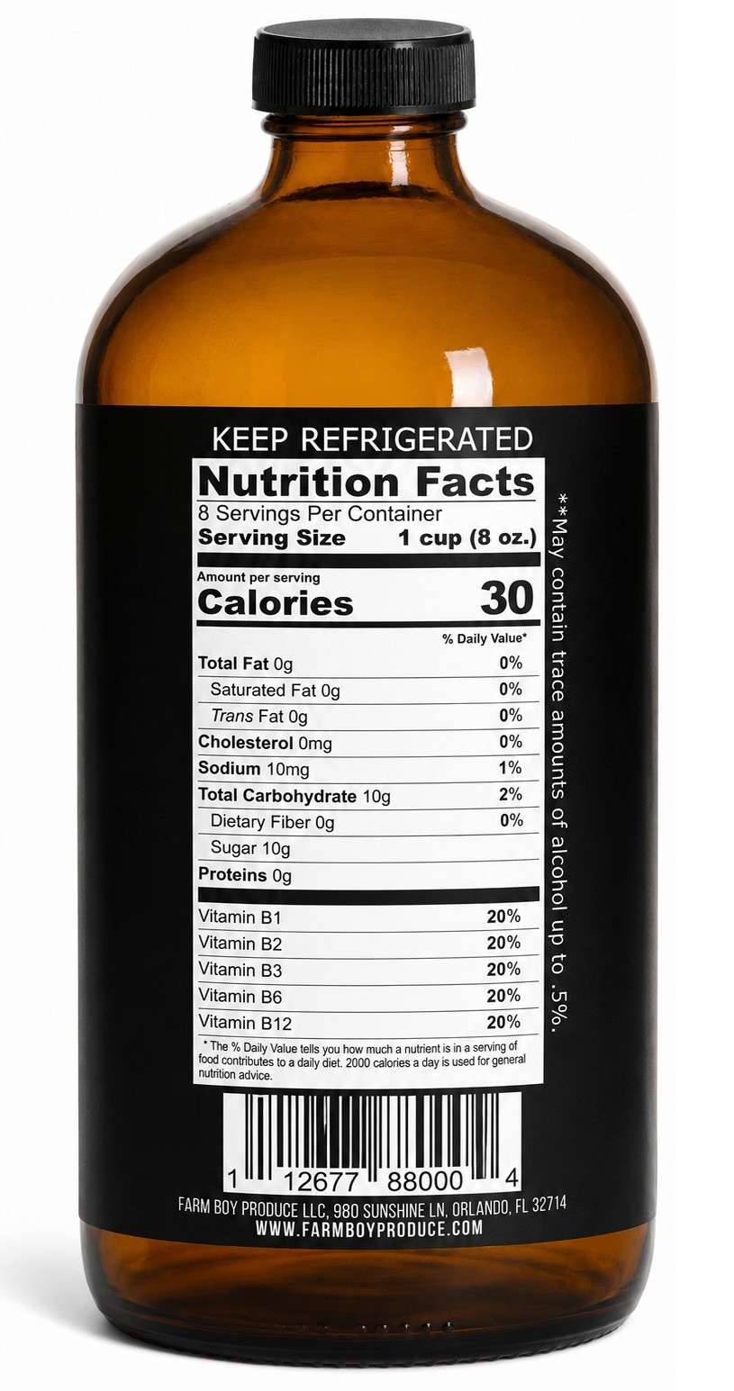 Farm Boy Produce Orange Blossom kombucha bottle, nutrition facts